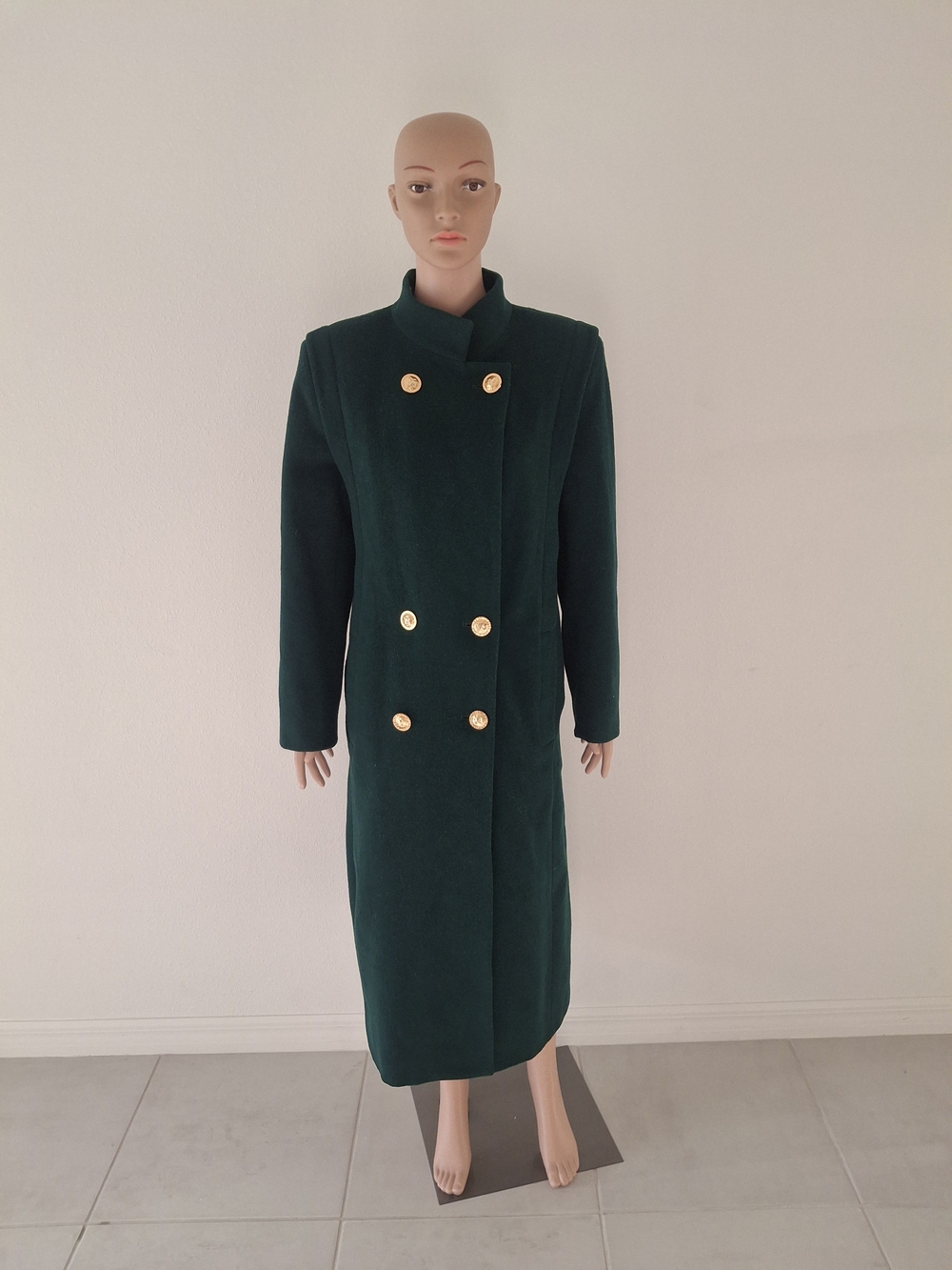 Classic Double-Breasted Long Green Women's Coat